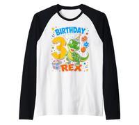 Three 3yr 3rd Birthday Boy Dinosaur 3 Year Old Toddler Gifts Raglan Baseball Tee