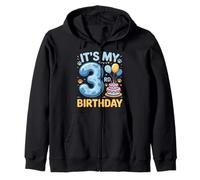Three 3yr 3rd Birthday Dog Lover Party 3 Year Old Boy Gifts Zip Hoodie