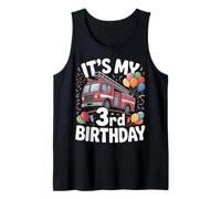 Three 3yr 3rd Birthday Fire Truck Party 3 Year Old Boys Tank Top