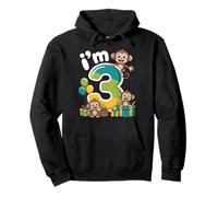 Three 3yr 3rd Birthday Monkey Party Jungle 3 Year Old Boys Pullover Hoodie