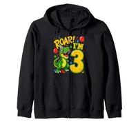 Three 3yr 3rd Birthday Roar Dinosaur 3 Year Old Birthday Boy Zip Hoodie