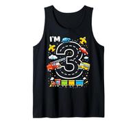Three 3yr 3rd Birthday Vehicles Cars Planes Fire Truck Boys Tank Top