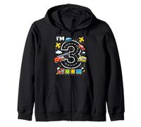 Three 3yr 3rd Birthday Vehicles Cars Planes Fire Truck Boys Zip Hoodie
