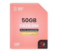 Three 50GB Data SIM Card - for Portable WiFi, Routers & Phones - Preloaded Monthly Until October 2026 - Dual Network (Three & Vodafone) Stronger Coverage