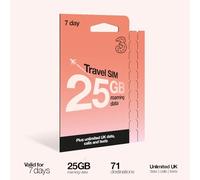 Three 7 Day Travel Sim, Unlimited Voice with 25GB Data Roaming