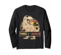 Three a Saurus Birthday T Rex 3 Year Old Dino 3rd Dinosaur Long Sleeve T-Shirt