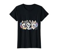 Three Adorable Huskies Value Graphic T-Shirt, Women, Black, M