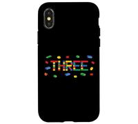 Three - Age 3 Year Old Building Bricks Kid 3rd Birthday Case for iPhone X/XS