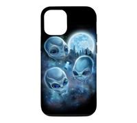 Three Aliens and UFO Under Full Moon Sci-Fi Alien Lover Case for iPhone 12/12 Pro