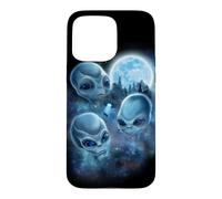 Three Aliens and UFO Under Full Moon Sci-Fi Alien Lover Case for iPhone 15 Pro Max