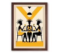 Three at Table Geometric Framed Wall Art Print A1 (84.1×59.4cm) Walnut, Wall Decor for Living Room, Bedroom, Office & Home, Ready to Hang, Art Gift