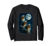 Three Australian Shepherd Howling At The Moon 3 Aussie Moon Long Sleeve T-Shirt