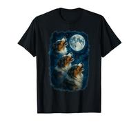 Three Australian Shepherd Howling At The Moon 3 Aussie Moon T-Shirt