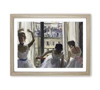Three Ballet Ballerina Dancers By The Window By Edgar Degas Classic Painting Framed Wall Art Print, Ready to Hang Picture for Living Room Bedroom Home Office Décor, Oak A4 (34 x 25 cm)