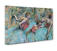 Three Ballet Ballerina Dancers In Blue By Edgar Degas Canvas Print | Gallery Wrapped 30mm Frame Wall Art | 30x20 inches | Ready to Hang | Impressionist Picture | Living Room Bedroom Lounge Office