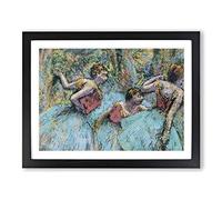 Three Ballet Ballerina Dancers In Blue By Edgar Degas Classic Painting Framed Print | A3 Black Framed Wall Art | Ready to Hang | Classic Historical Picture | Living Room Bedroom Lounge Office