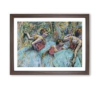 Three Ballet Ballerina Dancers In Blue By Edgar Degas Classic Painting Framed Wall Art Print, Ready to Hang Picture for Living Room Bedroom Home Office Décor, Walnut A2 (64 x 46 cm)