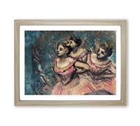 Three Ballet Ballerina Dancers In Pink By Edgar Degas Classic Painting Framed Wall Art Print, Ready to Hang Picture for Living Room Bedroom Home Office Décor, Oak A2 (64 x 46 cm)