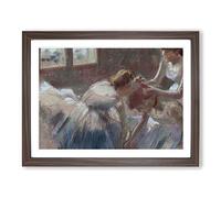 Three Ballet Ballerina Dancers Preparing By Edgar Degas Classic Painting Framed Wall Art Print, Ready to Hang Picture for Living Room Bedroom Home Office Décor, Walnut A4 (34 x 25 cm)