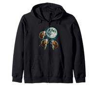 Three Beagles Under Moon Canine Night Scene Zip Hoodie