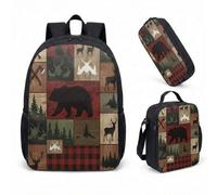 Three Bears Silhouette 17 Inch Backpack Rucksack 3 Piece Set Sunset Forest Print School Bag for Kids Student Teens (11)