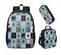 Three Bears Silhouette 17 Inch Backpack Rucksack 3 Piece Set Sunset Forest Print School Bag for Kids Student Teens (08)