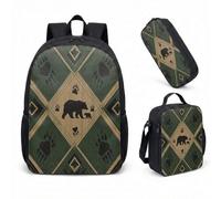 Three Bears Silhouette 17 Inch Backpack Rucksack 3 Piece Set Sunset Forest Print School Bag for Kids Student Teens (14)