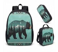 Three Bears Silhouette 17 Inch Backpack Rucksack 3 Piece Set Sunset Forest Print School Bag for Kids Student Teens (12)