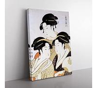 Three Beauties Of The Present Day By Kitagawa Utamaro Asian Japanese Canvas Wall Art Print Ready to Hang, Framed Picture for Living Room Bedroom Home Office Décor, 76x50 cm (30x20 Inch)