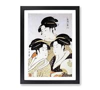Three Beauties Of The Present Day By Kitagawa Utamaro Asian Japanese Framed Print | A3 Black Framed Wall Art | Ready to Hang | Asian Nature Picture | Living Room Bedroom Lounge Office