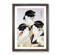 Three Beauties Of The Present Day By Kitagawa Utamaro Asian Japanese Framed Print | A3 Walnut Framed Wall Art | Ready to Hang | Asian Nature Picture | Living Room Bedroom Lounge Office