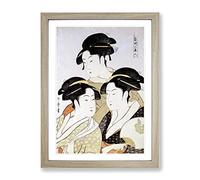 Three Beauties Of The Present Day By Kitagawa Utamaro Asian Japanese Framed Wall Art Print, Ready to Hang Picture for Living Room Bedroom Home Office Décor, Oak A3 (34 x 46 cm)