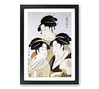 Three Beauties of The Present Day by Kitagawa Utamaro Framed Print | A2 Black Framed Wall Art | Ready to Hang | Modern Nature Picture | Living Room Bedroom Lounge Office