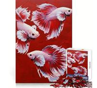 Three Betta Fish on Red Background Jigsaw Puzzles for Teenagers 1000 Pieces Logic Game Home Pastime Precise Cut Festival Gift (38x26cm)