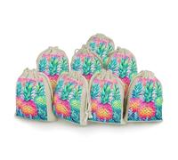 Three Big Pineapples Bunches Pocket Cotton And Hemp with Drawstring 8 Pieces Reusable Gift Bags Jewelry Pouch for Wedding DIY Craft Party (4.9 X 6.7 Inch)