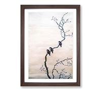 Three Birds on a Branch by Hishida Shunso Framed Print | A2 Walnut Framed Wall Art | Ready to Hang | Modern Nature Picture | Living Room Bedroom Lounge Office