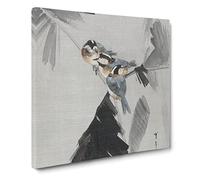 Three Birds on a Branch by Watanabe Seitei Canvas Print | Gallery Wrapped 30mm Frame Wall Art | 20x20 inches | Ready to Hang | Modern Bird Picture | Living Room Bedroom Lounge Office