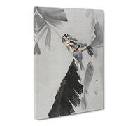 Three Birds On A Branch By Watanabe Seitei Canvas Print | Gallery Wrapped 30mm Frame Wall Art | 24x16 inches | Ready to Hang | Asian Bird Picture | Living Room Bedroom Lounge Office