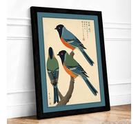 Three Birds on Branch Japandi Framed Wall Art Print A1 (84.1×59.4cm) Black, Wall Decor for Living Room, Bedroom, Office & Home, Ready to Hang, Art Gift
