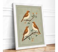 Three Birds on Branches Botanical Framed Wall Art Print A2 (59.4×42cm) White, Wall Decor for Living Room, Bedroom, Office & Home, Ready to Hang, Art Gift