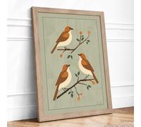 Three Birds on Branches Botanical Framed Wall Art Print A2 Oak | Ready to Hang, Premium Gi Paper, Fade-Resistant Inks, Securely Packaged, UK Made