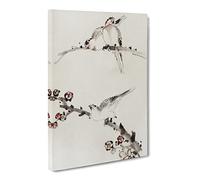 Three Birds Perched On Blossom Branches By Katsushika Hokusai Asian Japanese Canvas Wall Art Print Ready to Hang, Framed Picture for Living Room Bedroom Home Office Décor, 30x20 Inch (76x50 cm)