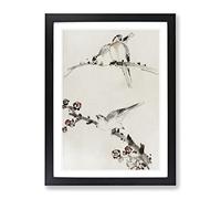 Three Birds Perched On Blossom Branches By Katsushika Hokusai Asian Japanese Framed Wall Art Print, Ready to Hang Picture for Living Room Bedroom Home Office Décor, Black A3 (34 x 46 cm)