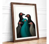 Three Birds Together Minimalist Framed Wall Art Print A3 (42×29.7cm) Walnut, Wall Decor for Living Room, Bedroom, Office & Home, Ready to Hang, Art Gift