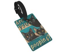 Three Black Cat Vintage Text are You Pooping Luggage Tags Name Id Label Suitcase Tags, Ideal for Travel Cruise Backpacks Bag