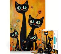 Three Black Cats in A Garden Jigsaw Puzzles for Teenagers 1000 Piece Pure Logic Toy Quiet Calm Clean Cut Wall Art Decor (38x26cm)