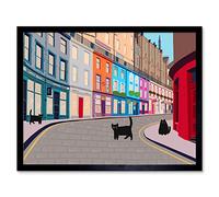 Three Black Cats in Edinburgh on Victoria Street Art Print Framed Poster Wall Decor 12x16 inch