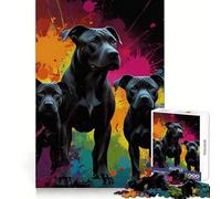 Three Black Dogs on Colorful Background 1000 Piece Jigsaw Puzzles for Adults Jigsaw Thought Toy Indoor Fun Accurate Edge Art Collectible (38x26cm)