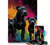 Three Black Dogs on Colorful Background Teenagers 1000 Piece Jigsaw Puzzle Memory Gain Light Relax Design Assembly Wall Art Decor (38x52cm)