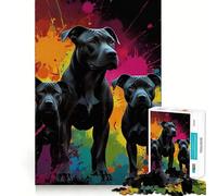 Three Black Dogs on Colorful Background Teenagers 1000 Piece Jigsaw Puzzle Think Smart Toy Bonding Time Smooth Cut Santa Wish List (50x75cm)